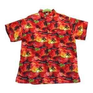 Creations Hawaiian Shirt Men’s Sz L St Martin Maarten Tropical Palm Trees Sunset